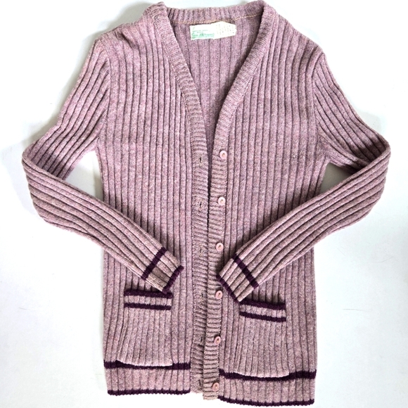 VTG Sears Junior Bazaar wool blend button down cardigan ribbed sweater sz med - Picture 1 of 9
